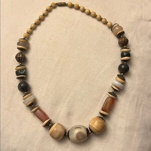 Vintage 50s Chunky Cream Agate Layered Gemstone Mookaite Jasper Necklace